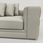 Modern Luxury Modular Leather Sofa with Grid Tufted Craftsmanship & Polished Gold Stainless Steel Accents